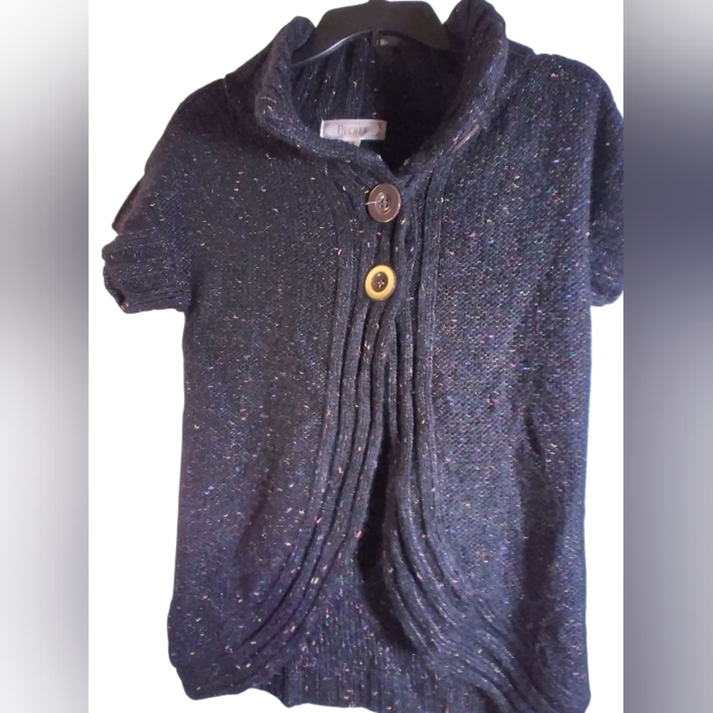 Decree Womens Short Sleeve Black Button Cardigan Sweater Size M Big Buttons
